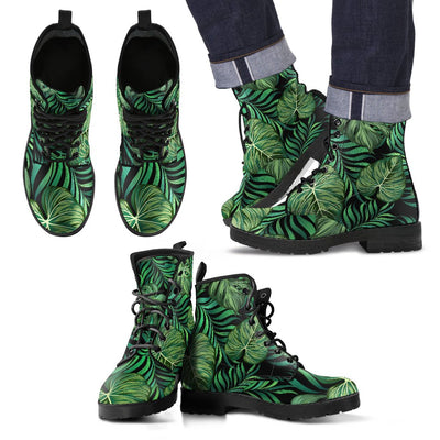Green Fresh Tropical Palm Leaves Women & Men Leather Boots