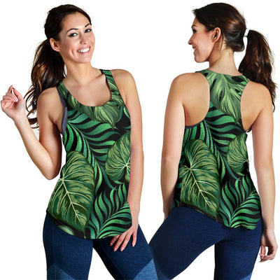 Green Fresh Tropical Palm Leaves Women Racerback Tank Top