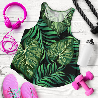 Green Fresh Tropical Palm Leaves Women Racerback Tank Top