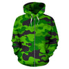 Green Kelly Camo Camouflage Print All Over Zip Up Hoodie