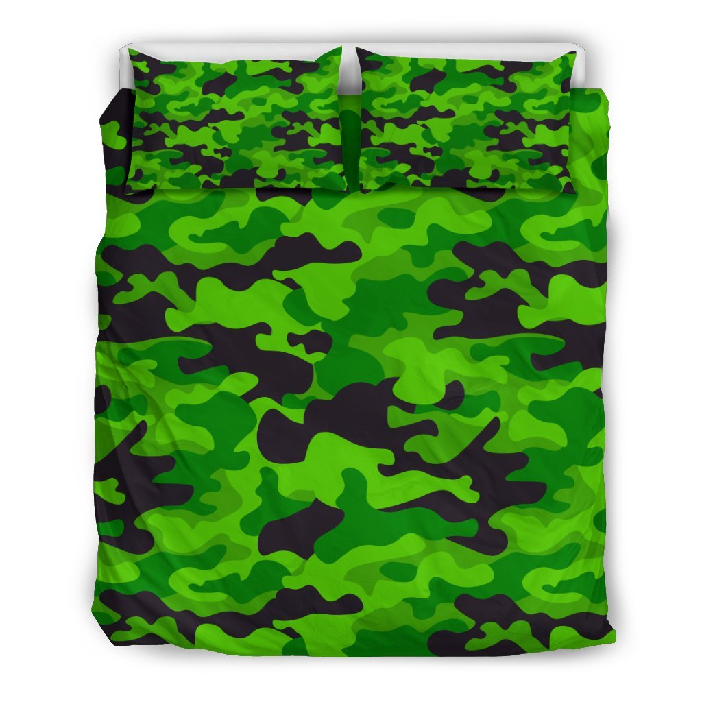 Green Kelly Camo Camouflage Print Duvet Cover Bedding Set