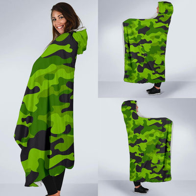 Green Kelly Camo Print Hooded Blanket-JORJUNE.COM