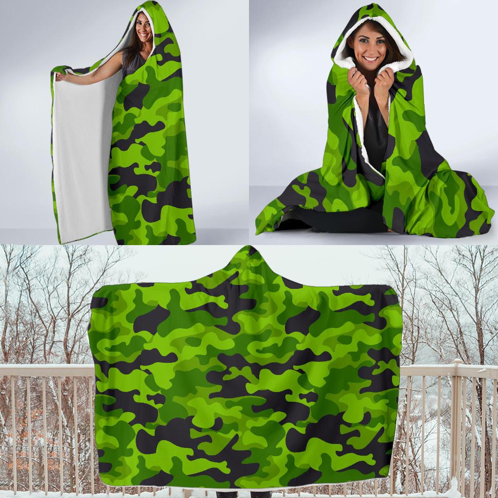 Green Kelly Camo Print Hooded Blanket-JORJUNE.COM