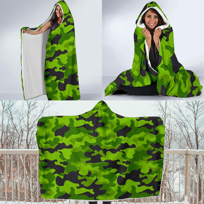 Green Kelly Camo Print Hooded Blanket-JORJUNE.COM