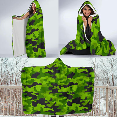 Green Kelly Camo Print Hooded Blanket-JORJUNE.COM