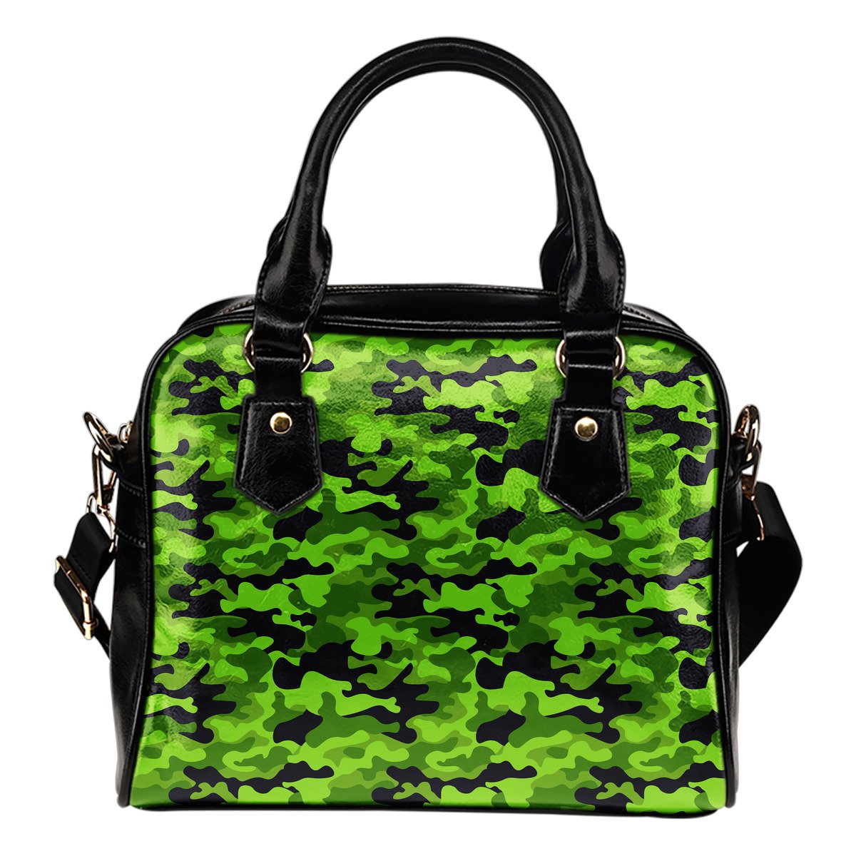 Green Kelly Camo Print Leather Shoulder Handbag