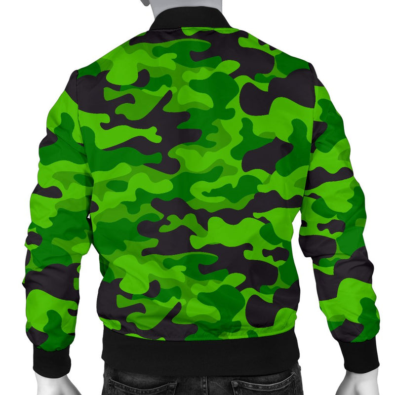 Green Kelly Camo Print Men Casual Bomber Jacket