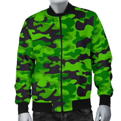 Green Kelly Camo Print Men Casual Bomber Jacket