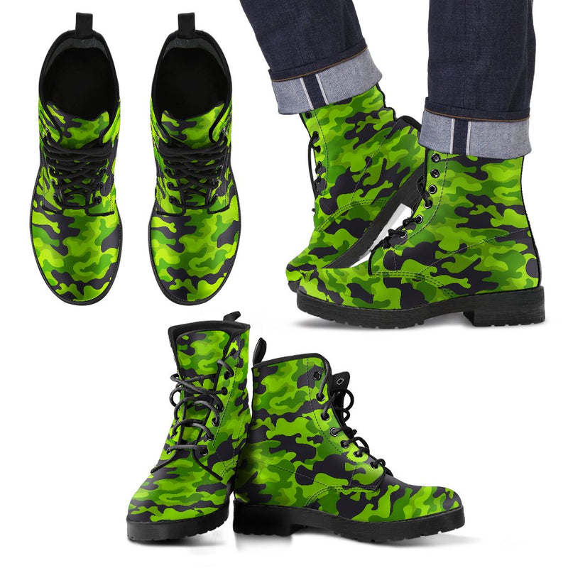 Green Kelly Camo Print Men Leather Boots