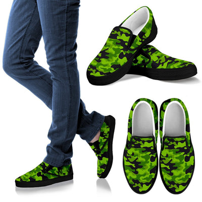 Green Kelly Camo Print Men Slip On Shoes