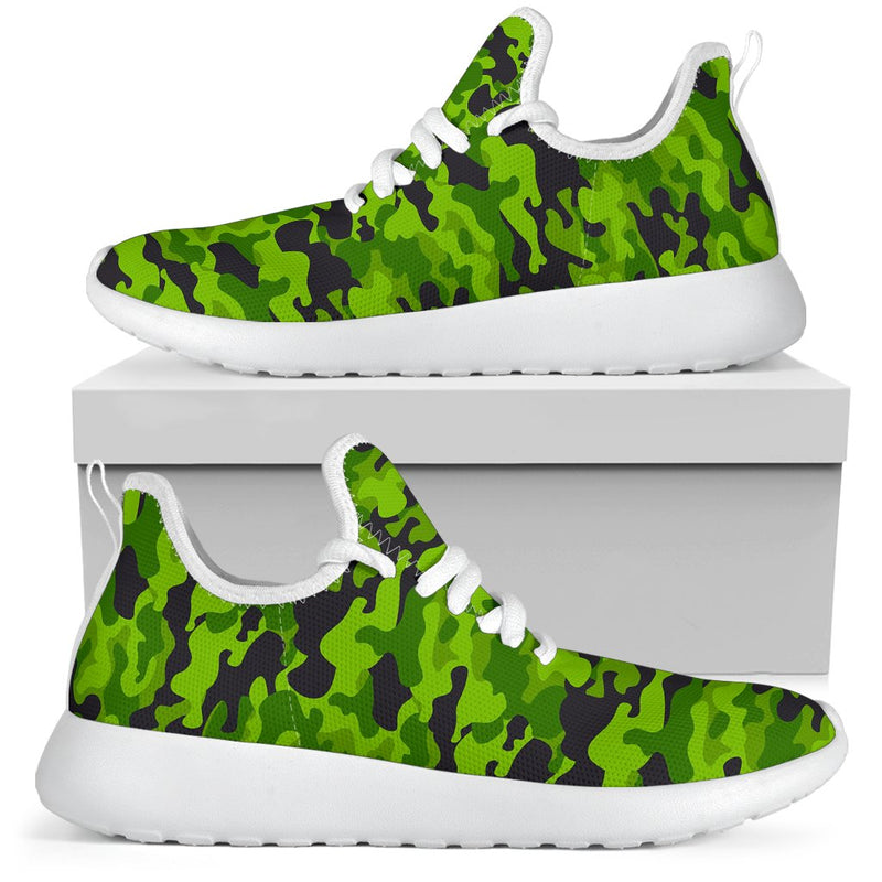 Green Kelly Camo Print Mesh Knit Sneakers Shoes