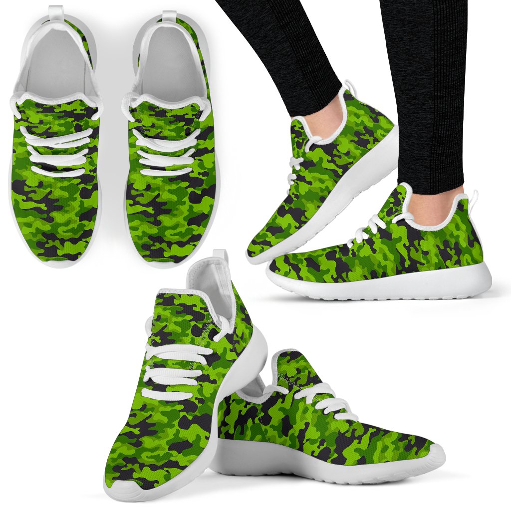 Green Kelly Camo Print Mesh Knit Sneakers Shoes