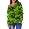 Green Kelly Camo Print Off Shoulder Sweatshirt