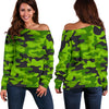 Green Kelly Camo Print Off Shoulder Sweatshirt