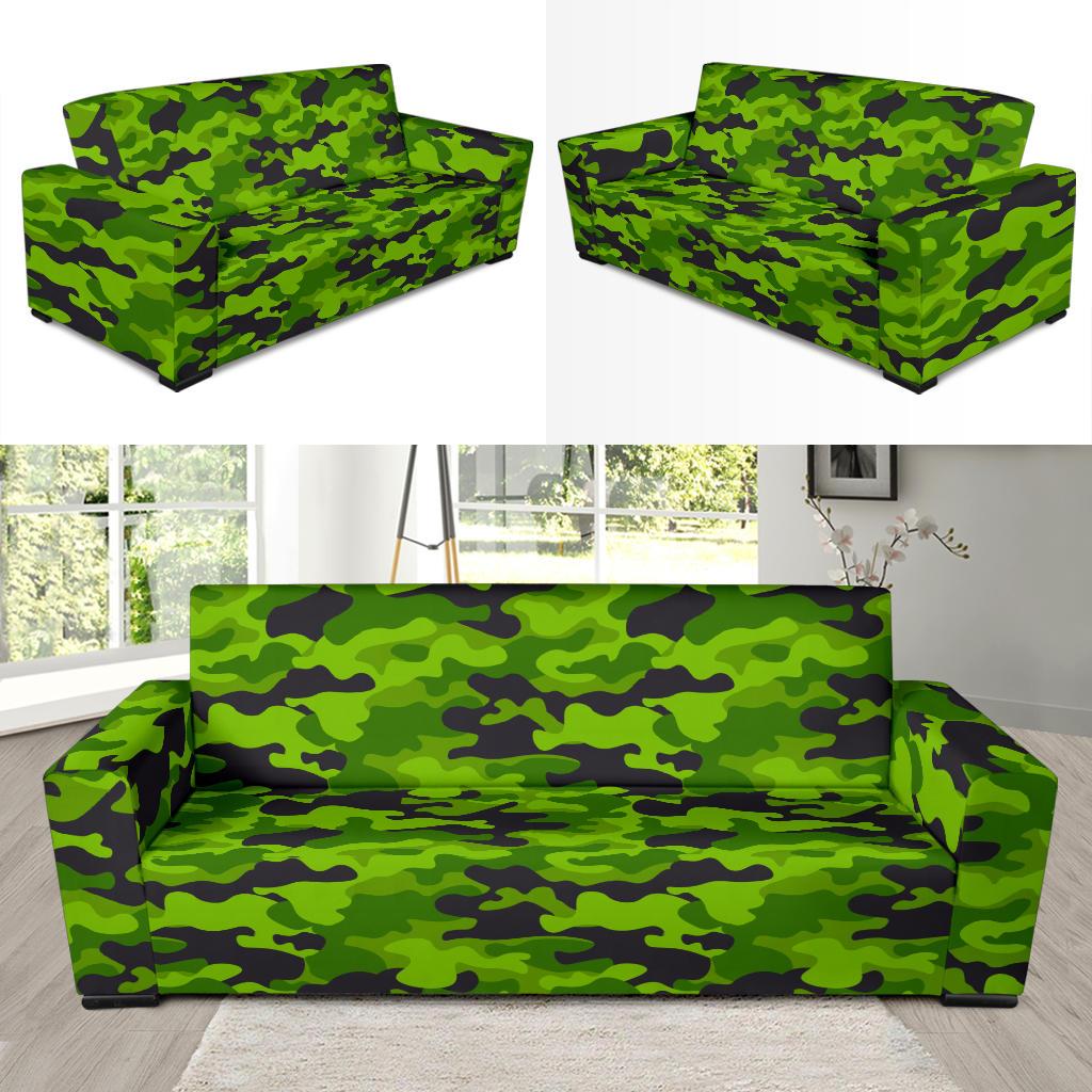 Green Kelly Camo Print Sofa Slipcover-JORJUNE.COM