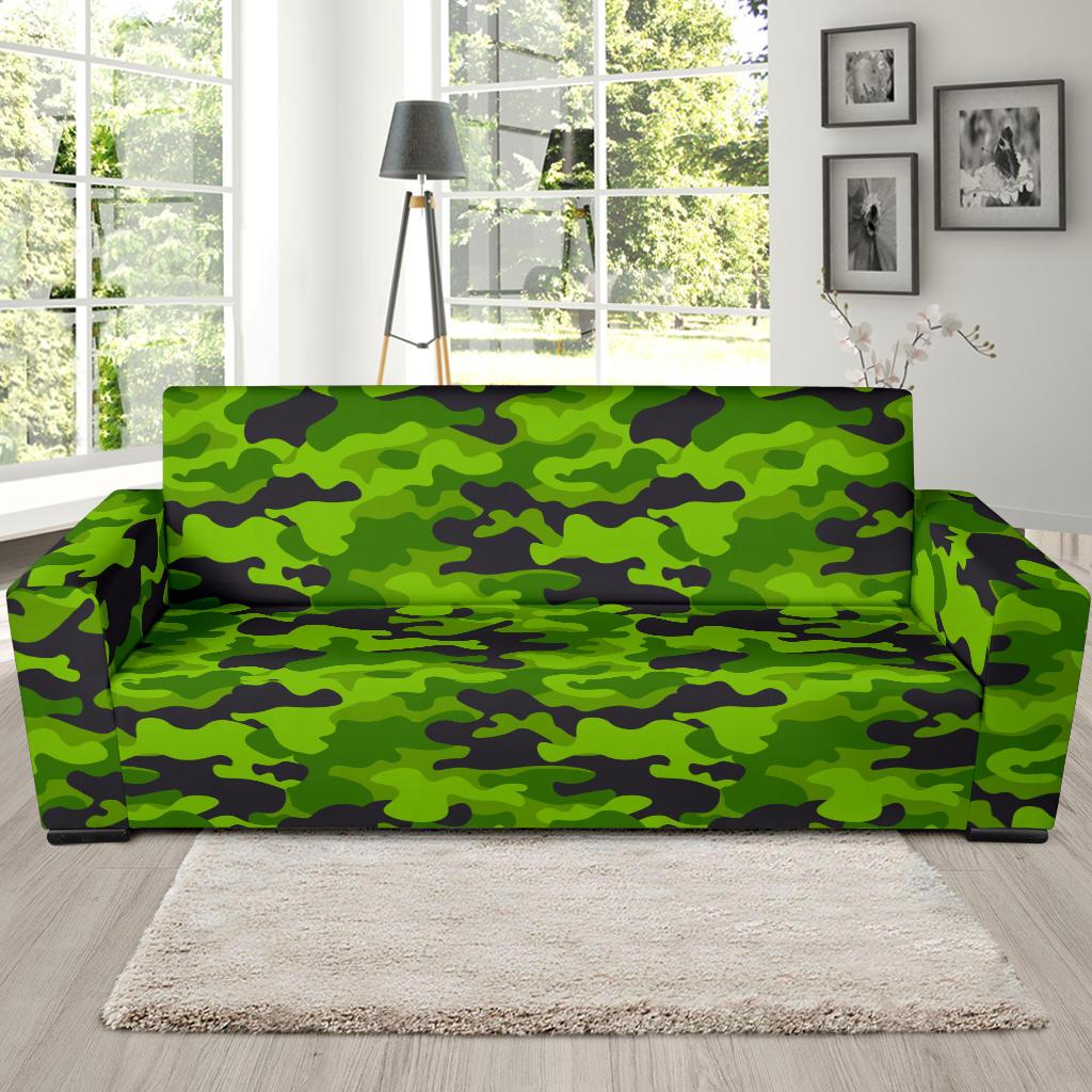 Green Kelly Camo Print Sofa Slipcover-JORJUNE.COM