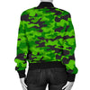 Green Kelly Camo Print Women Casual Bomber Jacket