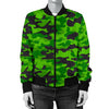 Green Kelly Camo Print Women Casual Bomber Jacket