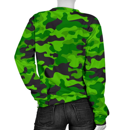 Green Kelly Camo Print Women Crewneck Sweatshirt