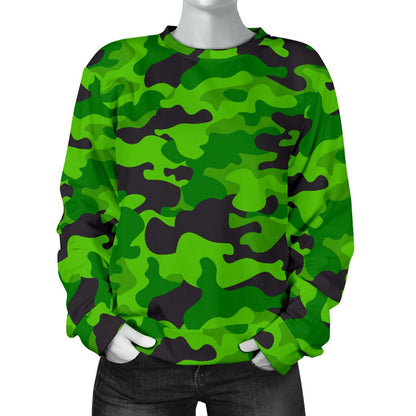 Green Kelly Camo Print Women Crewneck Sweatshirt
