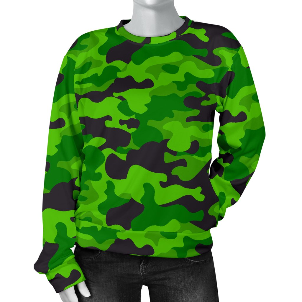 Green Kelly Camo Print Women Crewneck Sweatshirt