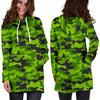 Green Kelly Camo Print Women Hoodie Dress