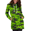 Green Kelly Camo Print Women Hoodie Dress