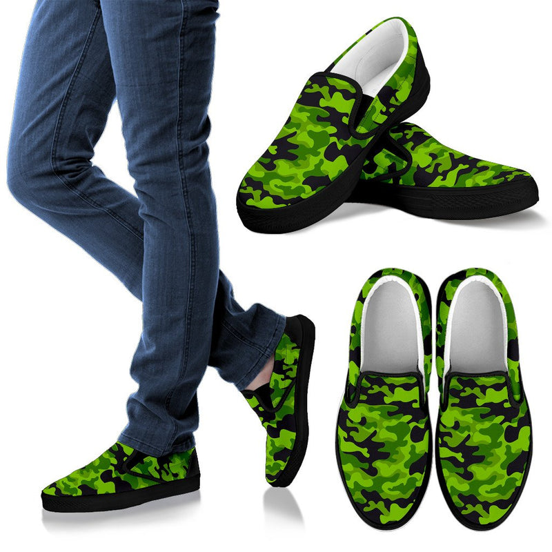 Green Kelly Camo Print Women Slip On Shoes