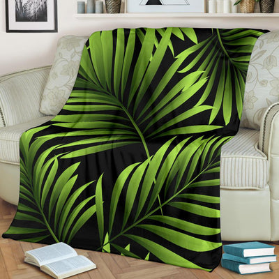 Green Neon Tropical Palm Leaves Fleece Blanket