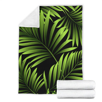 Green Neon Tropical Palm Leaves Fleece Blanket