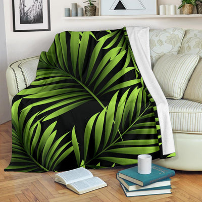 Green Neon Tropical Palm Leaves Fleece Blanket