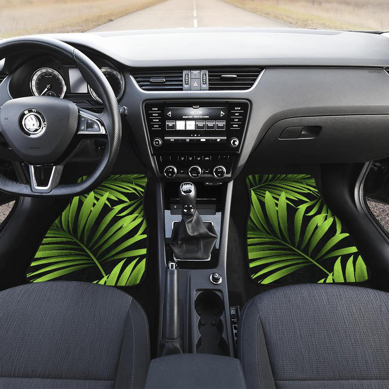 Green Neon Tropical Palm Leaves Front and Back Car Floor Mats