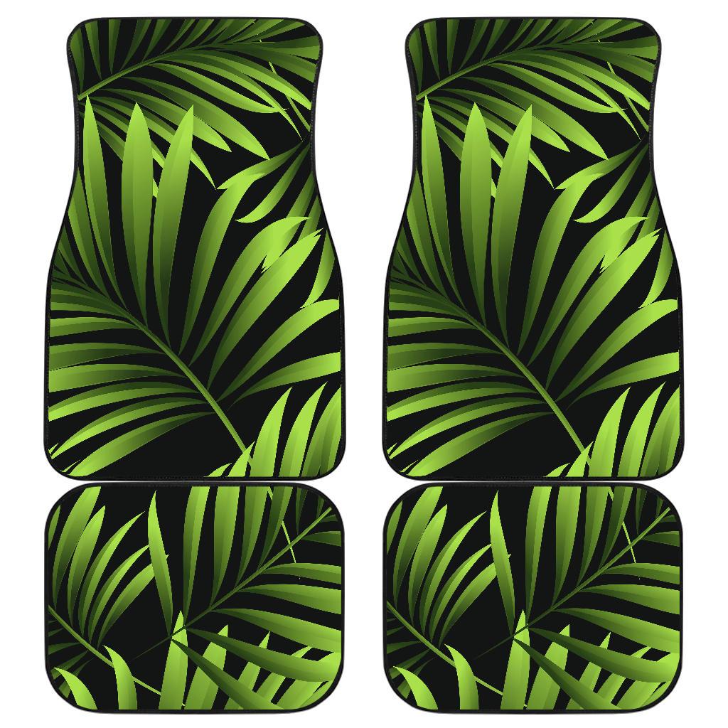 Green Neon Tropical Palm Leaves Front and Back Car Floor Mats