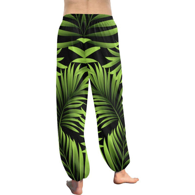 Green Neon Tropical Palm Leaves Harem Pants