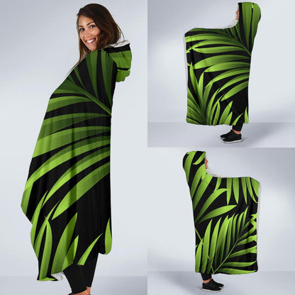 Green Neon Tropical Palm Leaves Hooded Blanket-JORJUNE.COM