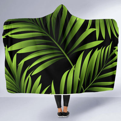 Green Neon Tropical Palm Leaves Hooded Blanket-JORJUNE.COM