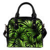 Green Neon Tropical Palm Leaves Leather Shoulder Handbag