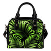 Green Neon Tropical Palm Leaves Leather Shoulder Handbag