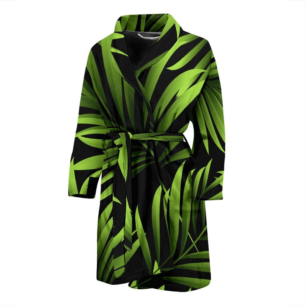 Green Neon Tropical Palm Leaves Men Bath Robe