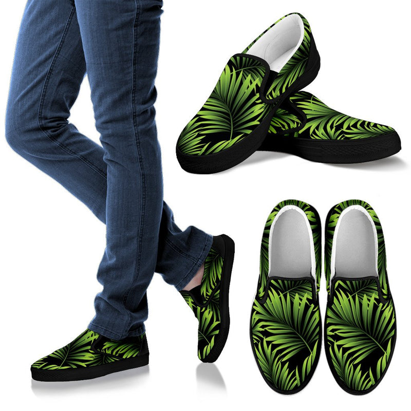 Green Neon Tropical Palm Leaves Men Canvas Slip On Shoes