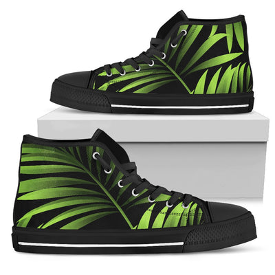 Green Neon Tropical Palm Leaves Men High Top Shoes