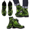 Green Neon Tropical Palm Leaves Men Leather Boots