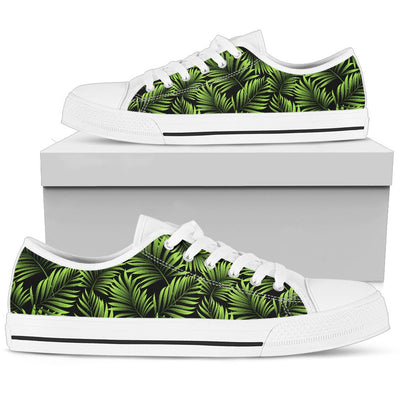Green Neon Tropical Palm Leaves Men Low Top Canvas Shoes