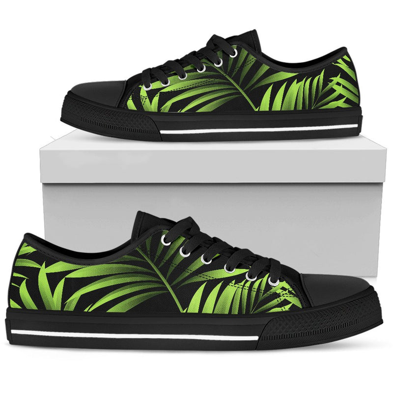 Green Neon Tropical Palm Leaves Men Low Top Shoes