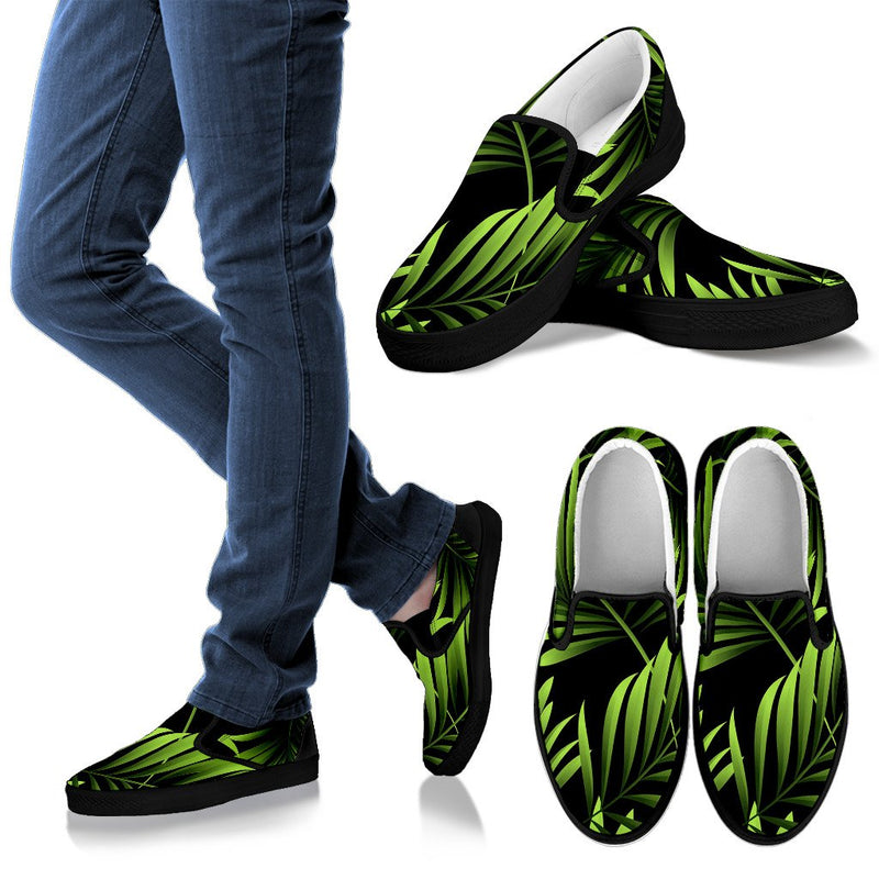 Green Neon Tropical Palm Leaves Men Slip On Shoes