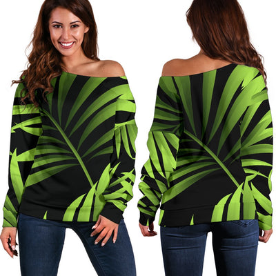 Green Neon Tropical Palm Leaves Off Shoulder Sweatshirt