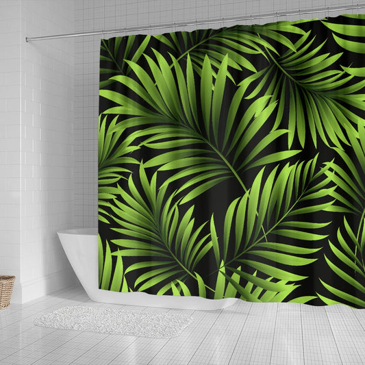 Green Neon Tropical Palm Leaves Shower Curtain