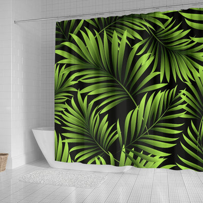 Green Neon Tropical Palm Leaves Shower Curtain