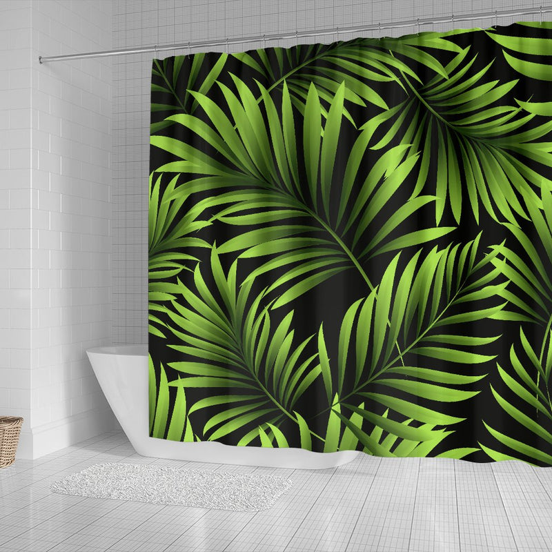 Green Neon Tropical Palm Leaves Shower Curtain