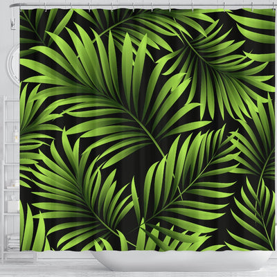 Green Neon Tropical Palm Leaves Shower Curtain